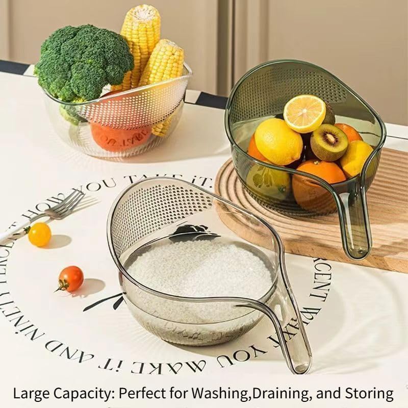 2-Pack Rice Washer Strainer, 9x5 Inch BPA-Free Plastic with Fine Holes & Ergonomic Handle, Multifunctional Fruit & Vegetable Washing Bowl, Compact, Lightweight, for Efficient Draining & Rinsing