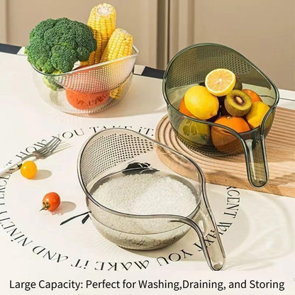 2-Pack Rice Washer Strainer, 9x5 Inch BPA-Free Plastic with Fine Holes & Ergonomic Handle, Multifunctional Fruit & Vegetable Washing Bowl, Compact, Lightweight, for Efficient Draining & Rinsing
