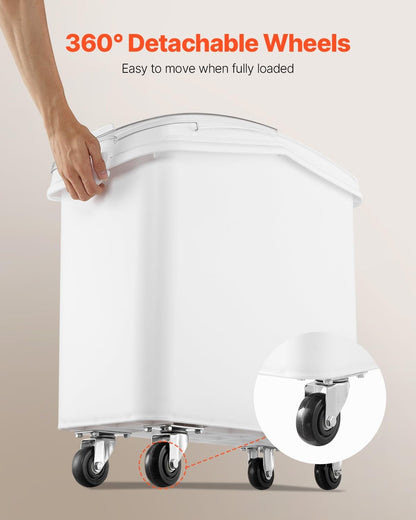VEVOR 27 Gallon food storage containers 500 Cup Ingredient Bin with Scoop and Sliding Lid Commercial Food Container Ideal for rice storage, dog food container, flour, and sugar containers, White