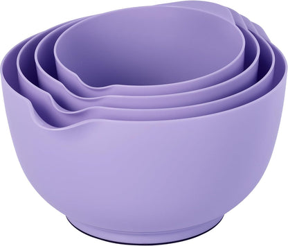 BoxedHome 4.5 Quart Large Plastic Mixing Bowls, Microwave Safe Mixing Bowl Set with Pour Spout, Nesting Bowls for Space Saving Storage(Violet Blue)