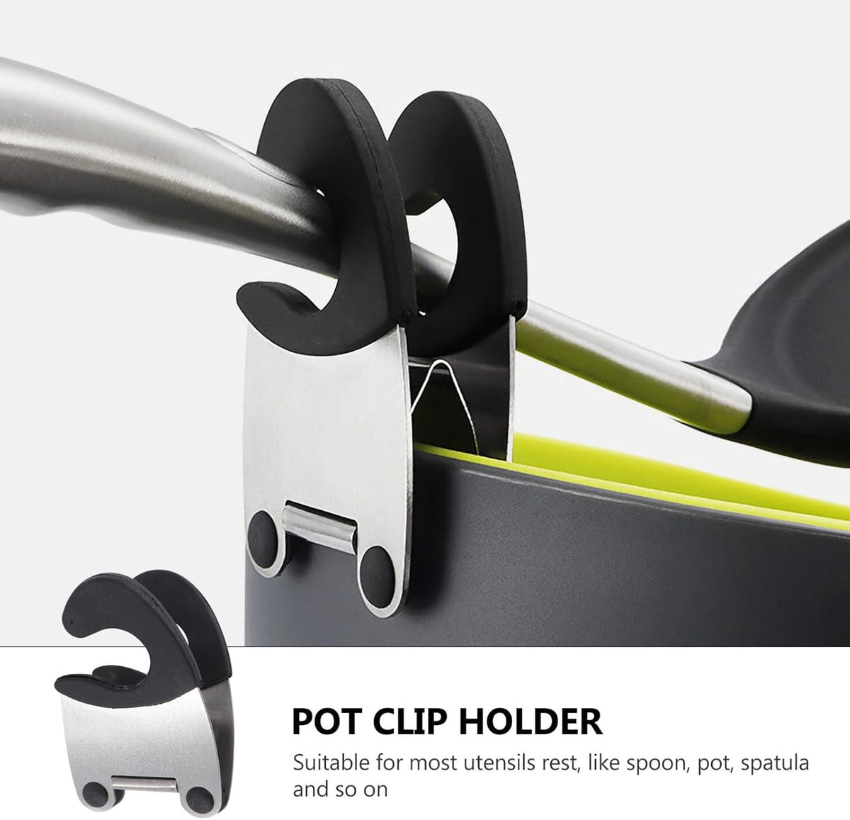 2pcs Stainless Steel Pot Clip Spoon Rest with Black Rubber