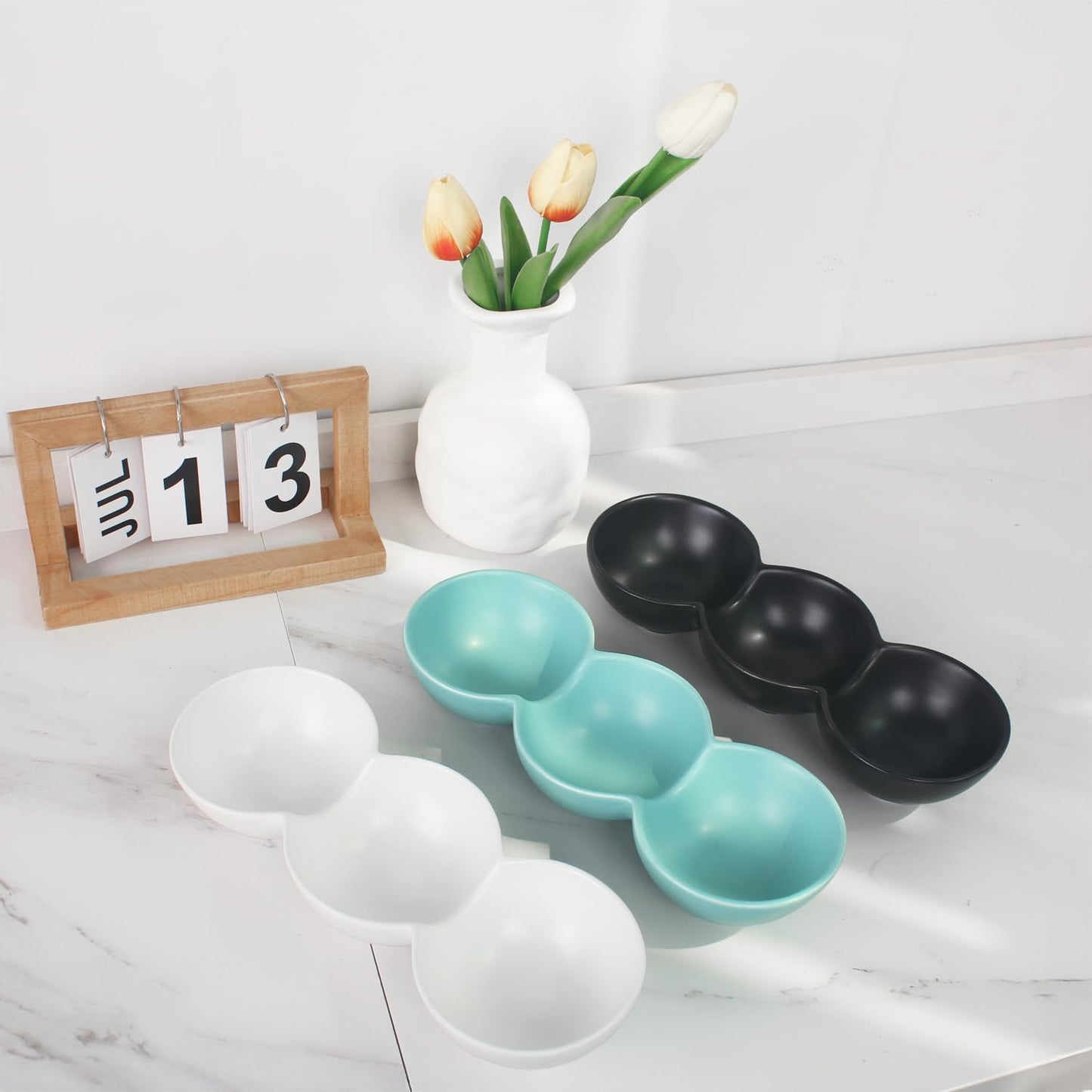Ceramic 10.9 Inch Chips and Dip Set, Chips and Dip Divided Tray, Moisture Proof Cereal Bowl (for Salad, Pasta, Fruit, Sauce), Divided Moisture Proof Cereal Bowl Buffet Bowl Set