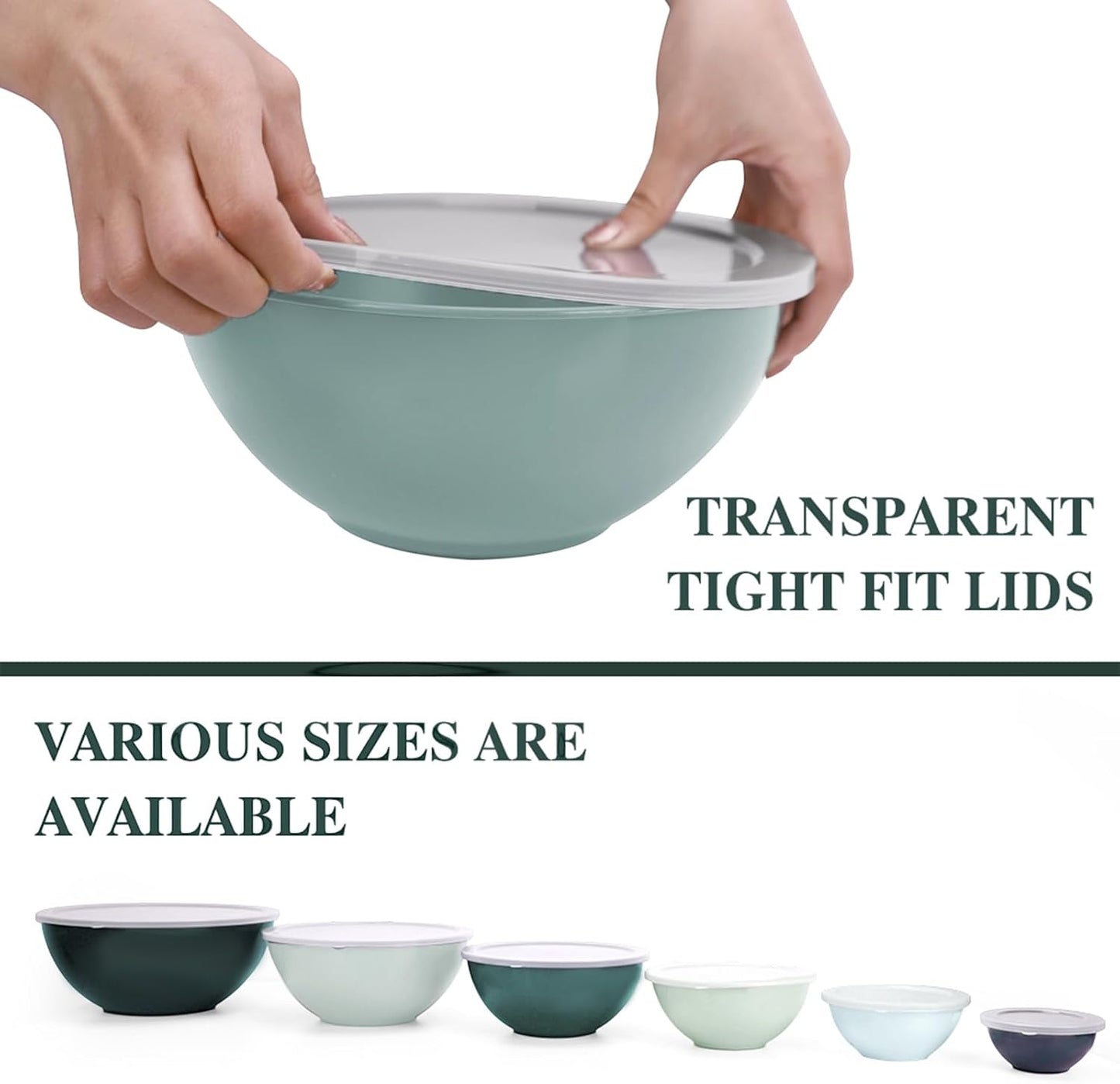BoxedHome BPA Free Plastic Round Mixing Bowl with Lids, 12 Pack Nesting Bowls with Lids Set, Microwave and Dishwasher Safe Prep & Serving Bowls Great for Mixing, Baking, Serving (pinkish green, 12pcs)