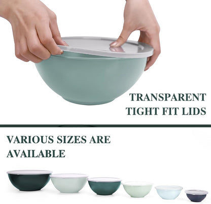 BoxedHome BPA Free Plastic Round Mixing Bowl with Lids, 12 Pack Nesting Bowls with Lids Set, Microwave and Dishwasher Safe Prep & Serving Bowls Great for Mixing, Baking, Serving (pinkish green, 12pcs)