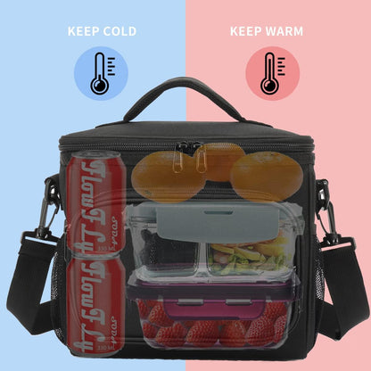 FlowFly Insulated Reusable Lunch Bag Adult Large Lunch Box for Women and Men with Adjustable Shoulder Strap,Front Zipper Pocket and Dual Large Mesh Side Pockets,Cherry - Colors A