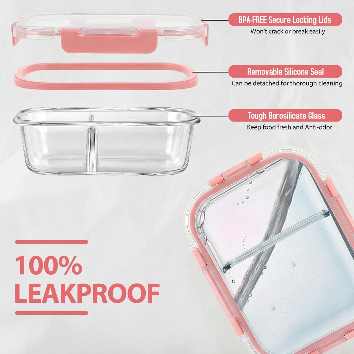 AMALEKO 42pcs Glass Food Storage Containers with Snap Locking Lids Set, Glass Meal Prep Containers (21 Container & 21 Lids),Leak Proof Lunch Containers BPA-Free,Black