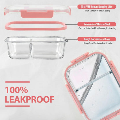 AMALEKO 42pcs Glass Food Storage Containers with Snap Locking Lids Set, Glass Meal Prep Containers (21 Container & 21 Lids),Leak Proof Lunch Containers BPA-Free,Black