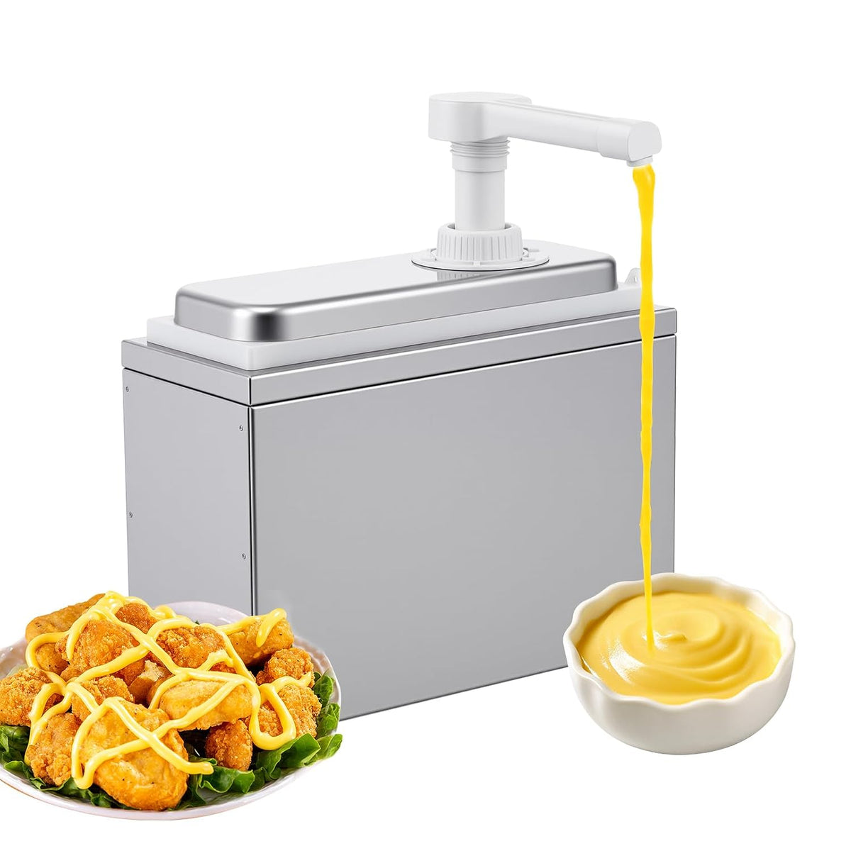 Stainless Steel One-Piece Sauce Pump Dispenser, 1L/2L Condiment Pump with Easy-Press Spring & 360° Nozzle, Detachable Easy Refill Clean, for Kitchen Food Truck Restaurant (1 Pump Head, 1L/EACH)
