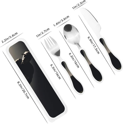 3-Piece Kids Silverware Set With Storage Case, Stainless Steel Reusable Children Safe Knife Spoon Fork Set Cute Kittens Children Flatware Set For Kids Lunch Box