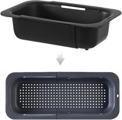 Extendable Over the Sink Colander Strainer Basket, Plastic Retractable Kitchen Sink Basket - Wash Vegetables, Fruits, Drain Pasta and Dry Dishes L (black XL)
