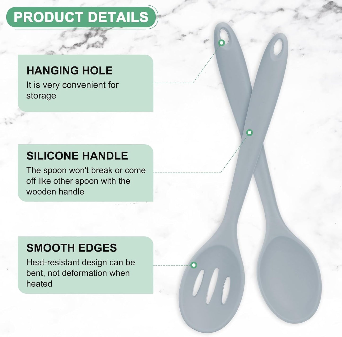 M METERXITY 2-Pack Silicone Cooking Spoons, 10.6" Mixing Nonstick Slotted and Solid Serving Spoons, Heat Resistant Utensils for Kitchen/Cooking/Baking/Stirring