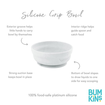 Bumkins Baby Bowl, Silicone Suction, for Babies, Toddlers and Kids, Baby Led Weaning, Feeding Essentials, Platinum Silicone, Non Skid Sticky Bottom, Supplies for Children Ages 6 Months Up, Gray