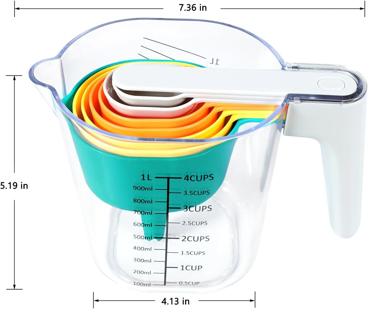 Stackable Measuring Cups & Spoons Set with Lids, Blue