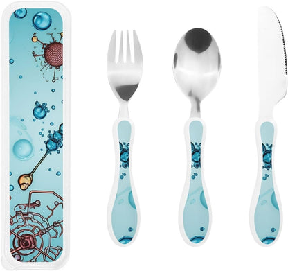 3-Piece Kids Silverware Set With Storage Case, Stainless Steel Reusable Children Safe Knife Spoon Fork Set Butterfly On Beautiful Flower Children Flatware Set For Kids Lunch Box