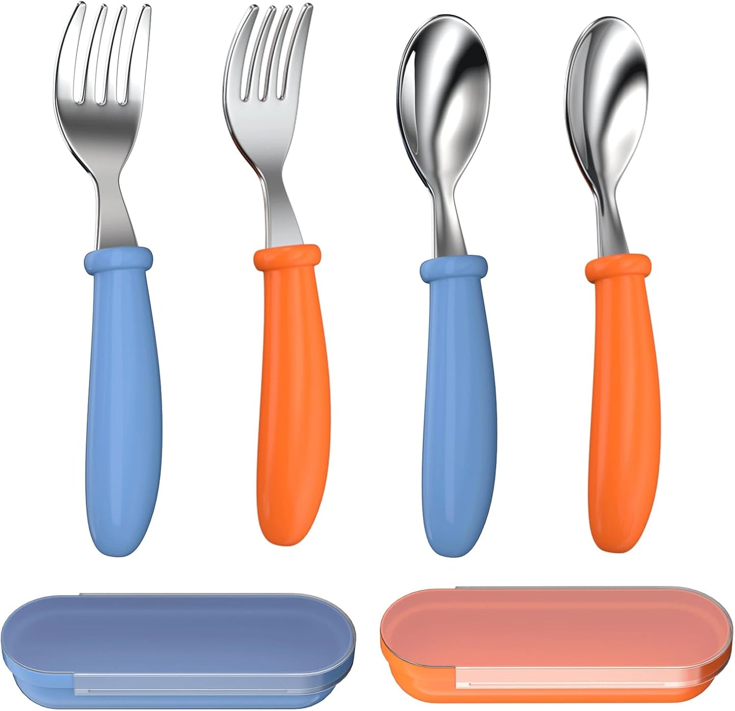 Toddler Utensils, Toddler Forks and Spoons, Baby Utensils Set with Storage Box for Self Feeding Safe, Dishwasher Safe (2 Set with Case)