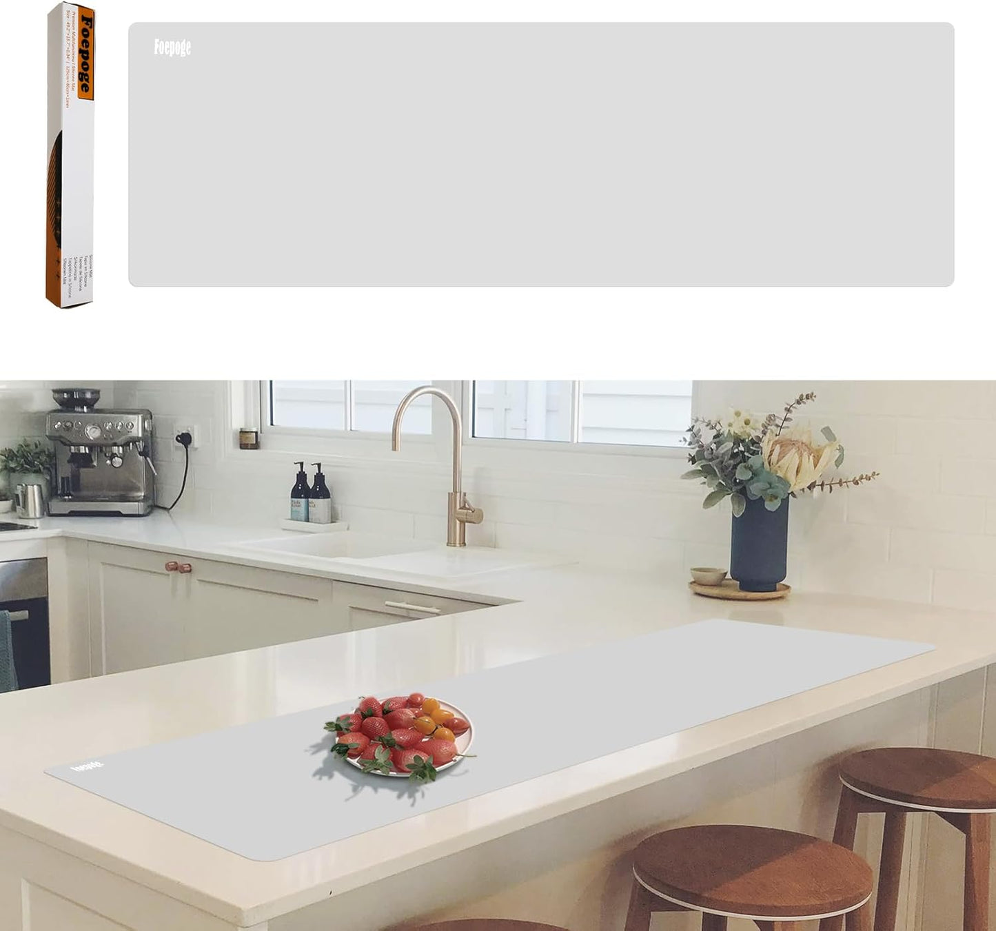 49.2" x 15.7" Large Silicone Mat for Kitchen Counter Protector, Cuttable Silicon Countertop Protector Mat Heat Resistant Mats for Countertop, Cut to Fit Placemat Ship Roll by Foepoge, Black