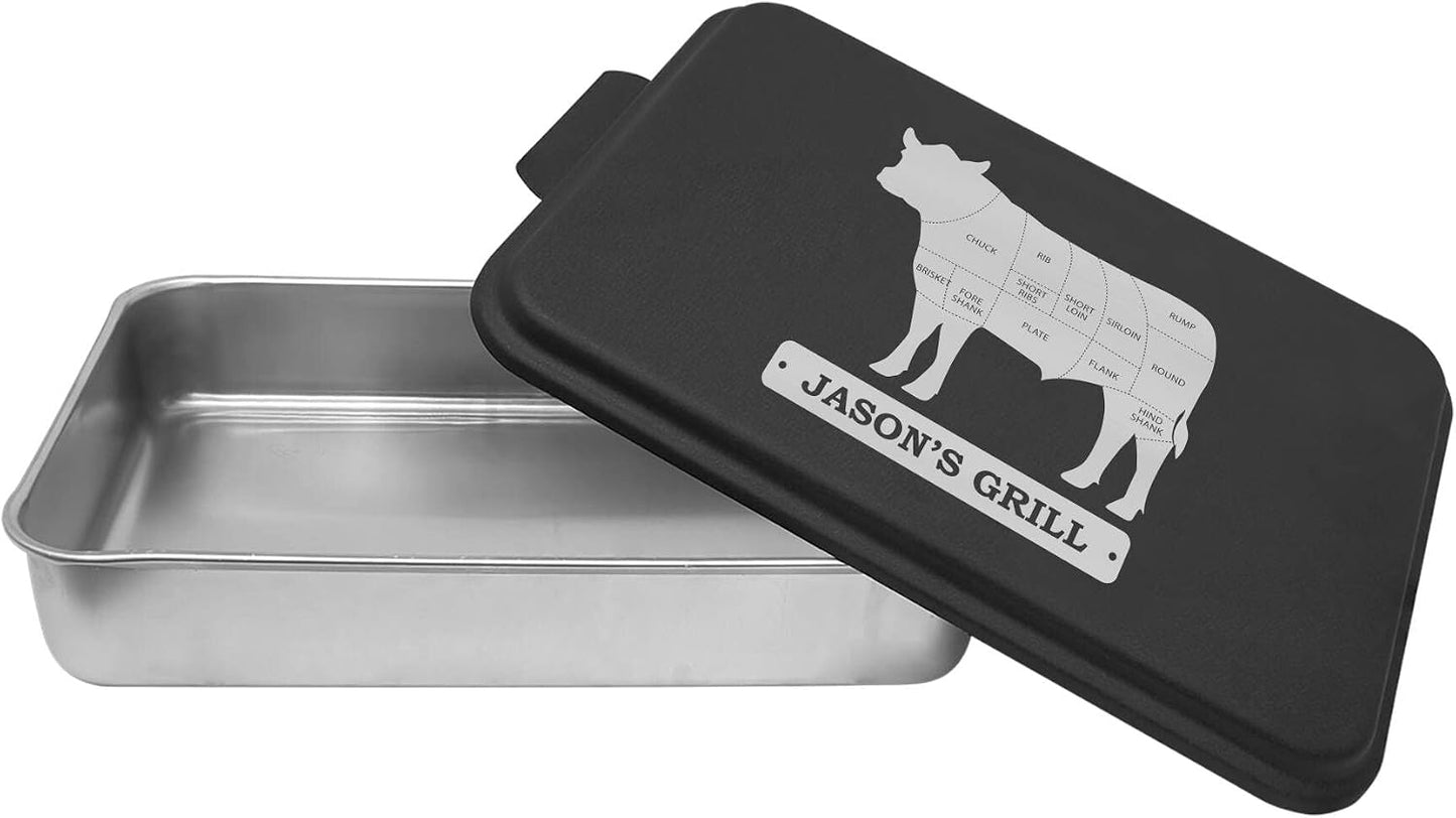 Personalized BBQ Prep Tub/Pan with Lid | Grilling Gift For Men | Mess Free Way Of Prepping Meat and Makes A Great Food Storage Container | Father's Day Gift