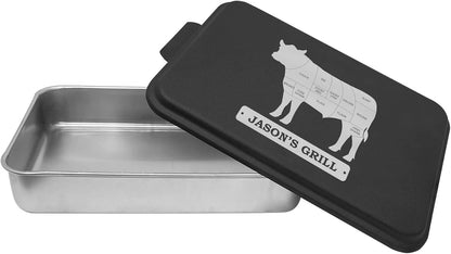 Personalized BBQ Prep Tub/Pan with Lid | Grilling Gift For Men | Mess Free Way Of Prepping Meat and Makes A Great Food Storage Container | Father's Day Gift