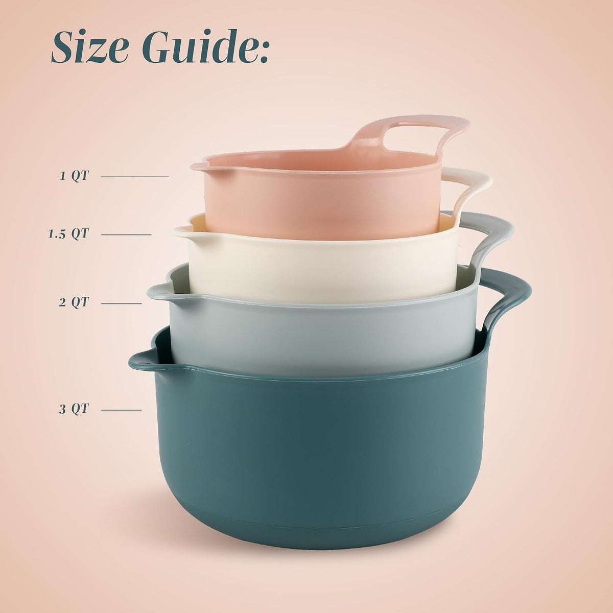 COOK WITH COLOR Nesting Plastic Mixing Bowl Set with Pour Spouts and Handles, Gray, Non-Slip