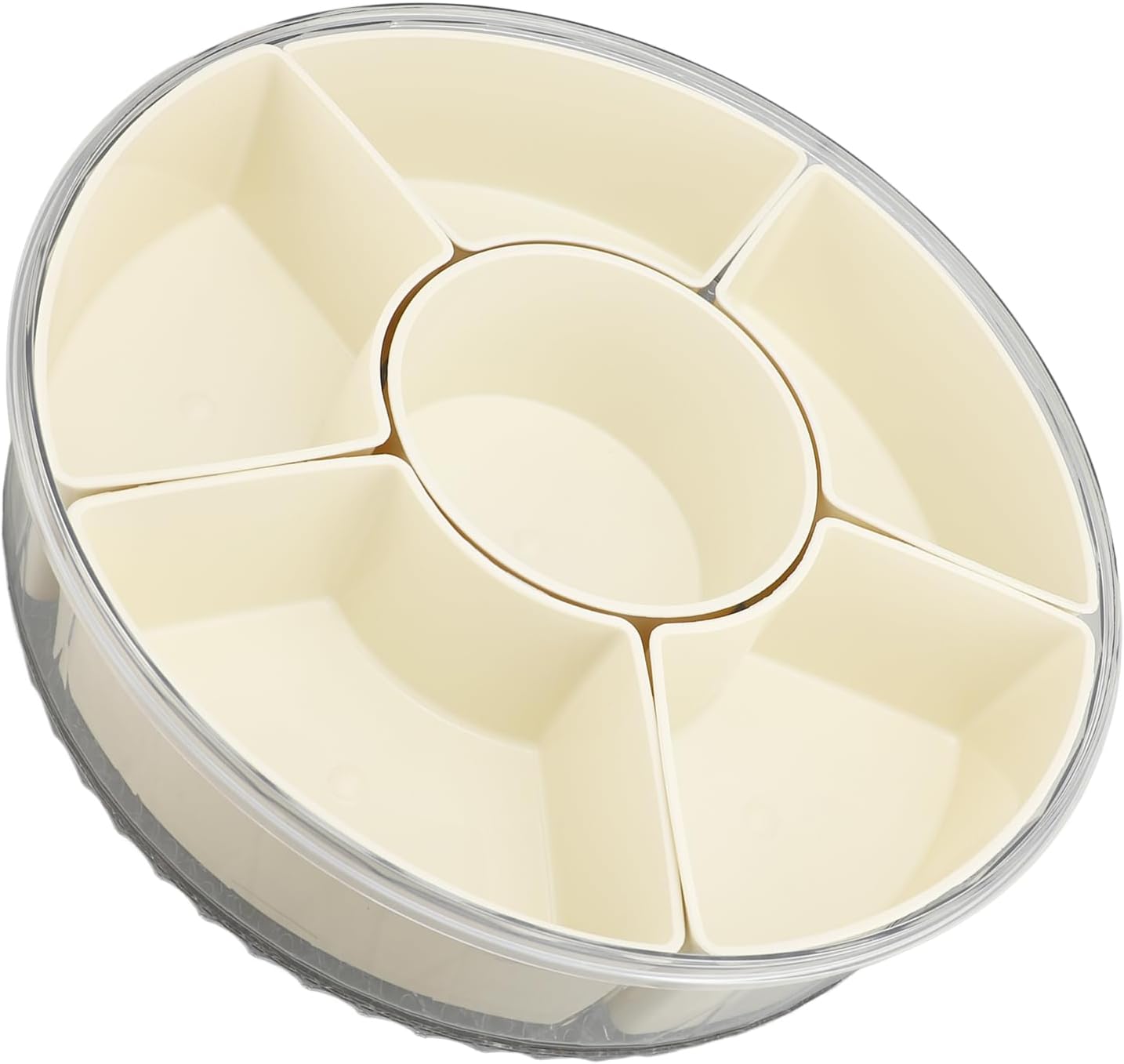 Divided Serving Tray, 360 Degree Rotating Snack Container with 6 Compartments and Transparent Cover Lid, for Party Picnic Beach Travel