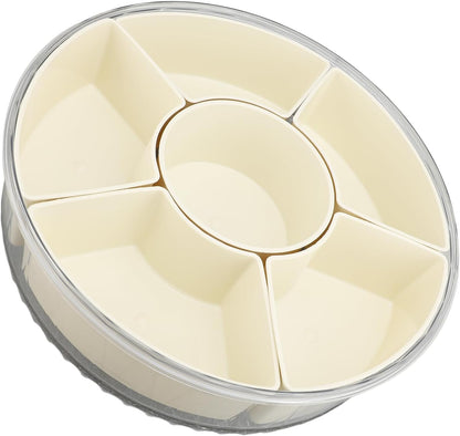 Divided Serving Tray, 360 Degree Rotating Snack Container with 6 Compartments and Transparent Cover Lid, for Party Picnic Beach Travel