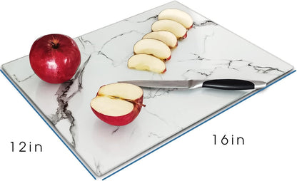 VASUHOME Tempered Glass Cutting Board Set of 2-16x12 inch Marble Pattern Cutting Board for Kitchen Counter - Scratch, Heat, Shatter Resistant and Easy to Clean- Black and Clear