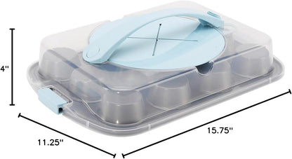GoodCook Sweet Creations Bake-Take-Serve Nonstick Cupcake Pan Set with Tiered Stand, Silver/Blue