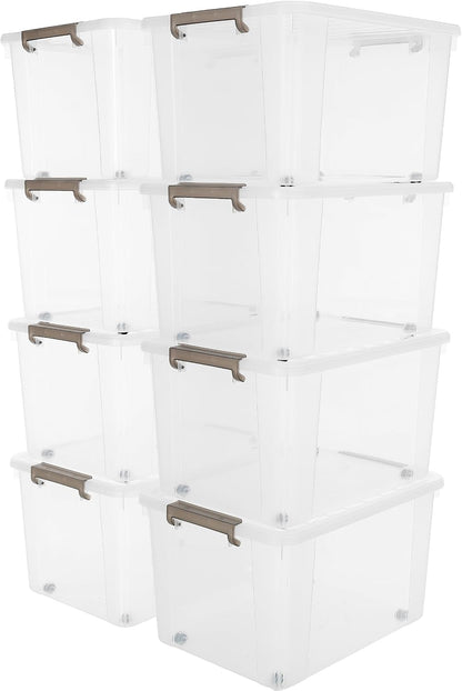Citylife 32 QT Plastic Storage Bins with Latching Lids Stackable Storage Containers for Organizing Large Clear Storage Box for Garage, Closet, Kitchen, 4 Packs