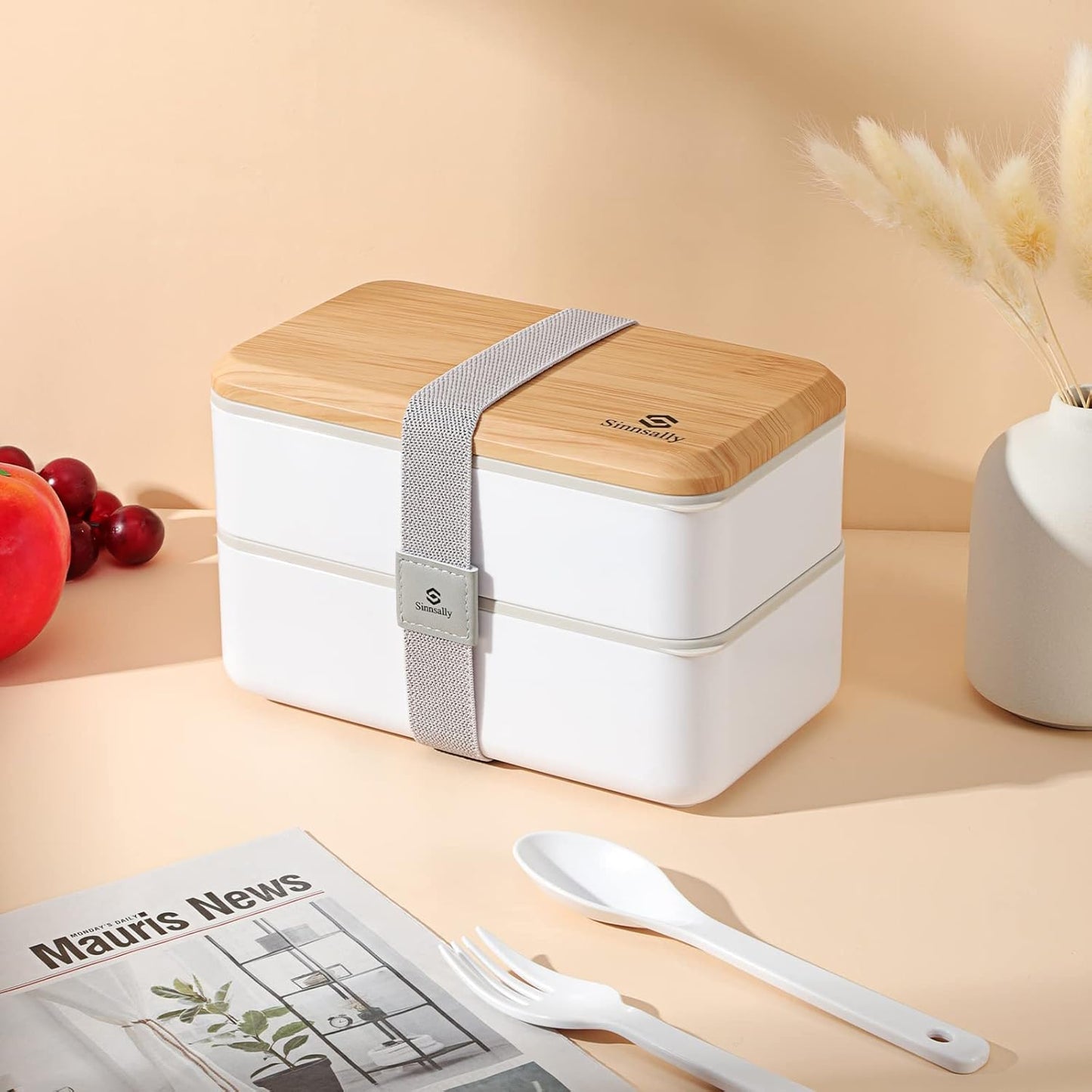 Sinnsally Bento Box for Kids and Adults, Stackable Japanese Bento Lunch Box Containers for Teens/Women with Compartments(47oz),Modern Lunch Containers with Utensil Set,Leak-Proof Lunchbox,Rectangle