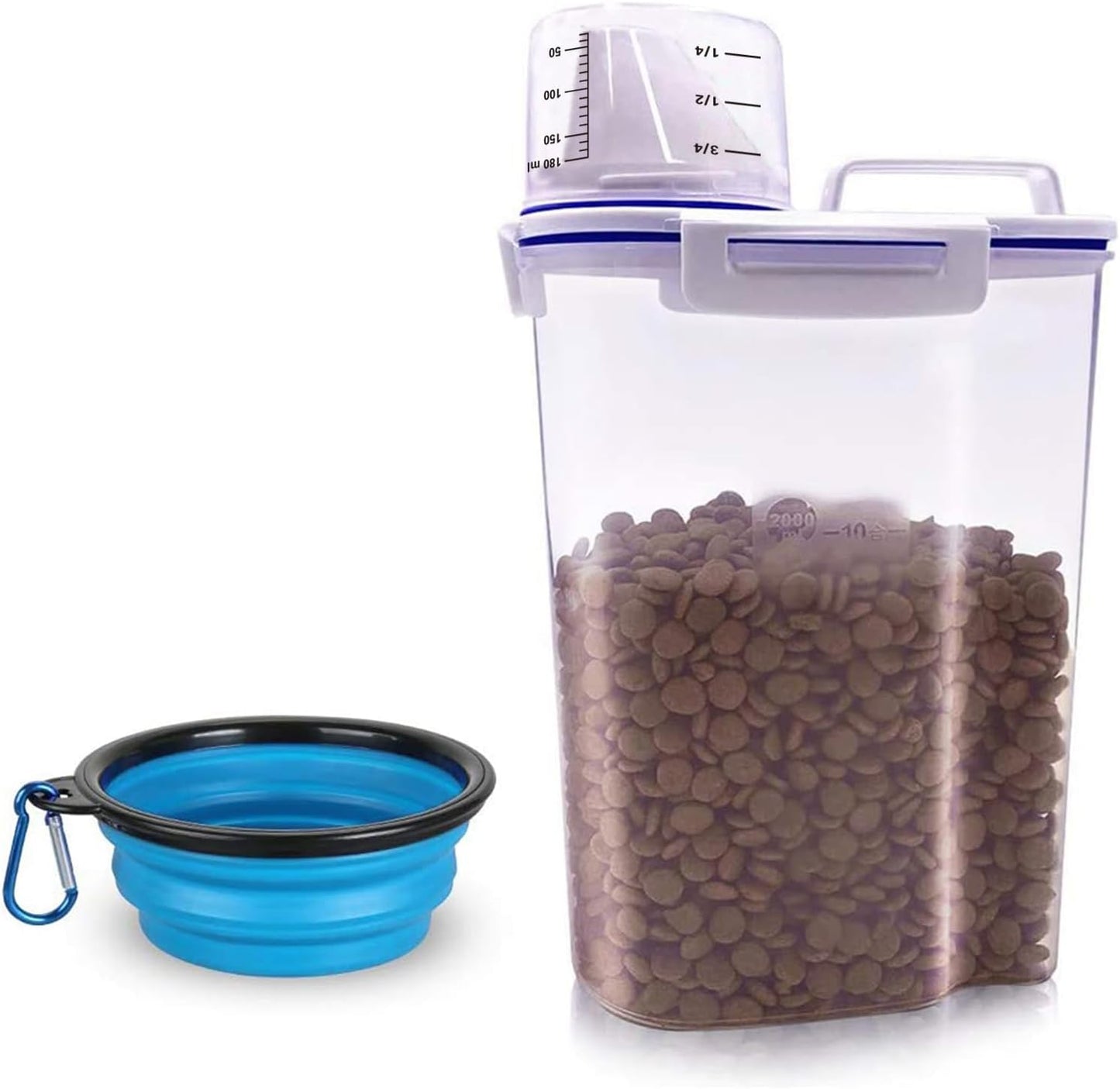 TIOVERY Upgraded Dog Food Storage Container Small, Cat Food Container Airtight, Pet Food Container Dispenser with Pour Spout, Measuring Cup and 4 Seal Buckles for Dogs, Cats, Birds (Blue)