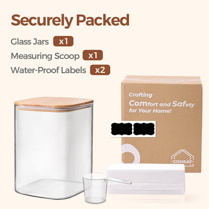 ComSaf Glass Storage Jars with Bamboo Lids 4.6 Qt 2 Pack Large Wide Mouth | Pantry organization, Flour Sugar Coffee Beans, Pasta Cereal Dry Food, 1.2 Gallon, Cabinet Organization, Dry Food Storage