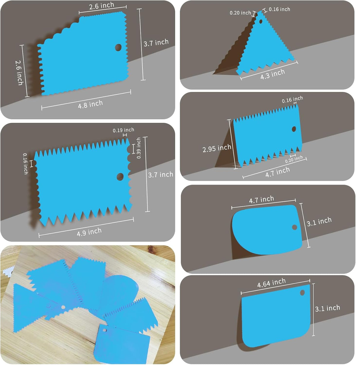 Cake Scraper, 6 Pcs Cake Smoother Scraper, Dough Scraper Blue