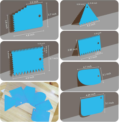 Cake Scraper, 6 Pcs Cake Smoother Scraper, Dough Scraper Blue