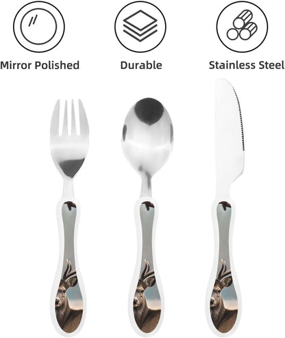 3-Piece Kids Silverware Set With Storage Case, Stainless Steel Reusable Children Safe Knife Spoon Fork Set Blue Active Girl Running Sunset Children Flatware Set For Kids Lunch Box - Colors C