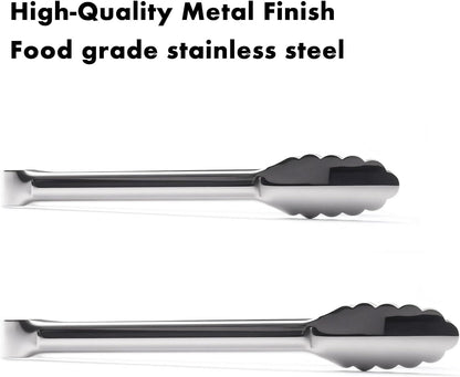 OYV Seamless Tongs for Cooking, One-Piece Design, Durable Heat Resistant Stainless Steel Tongs for Kitchen, Grill, BBQ, Salad, Dishwasher Safe, Metal Tongs Set (12" & 9")