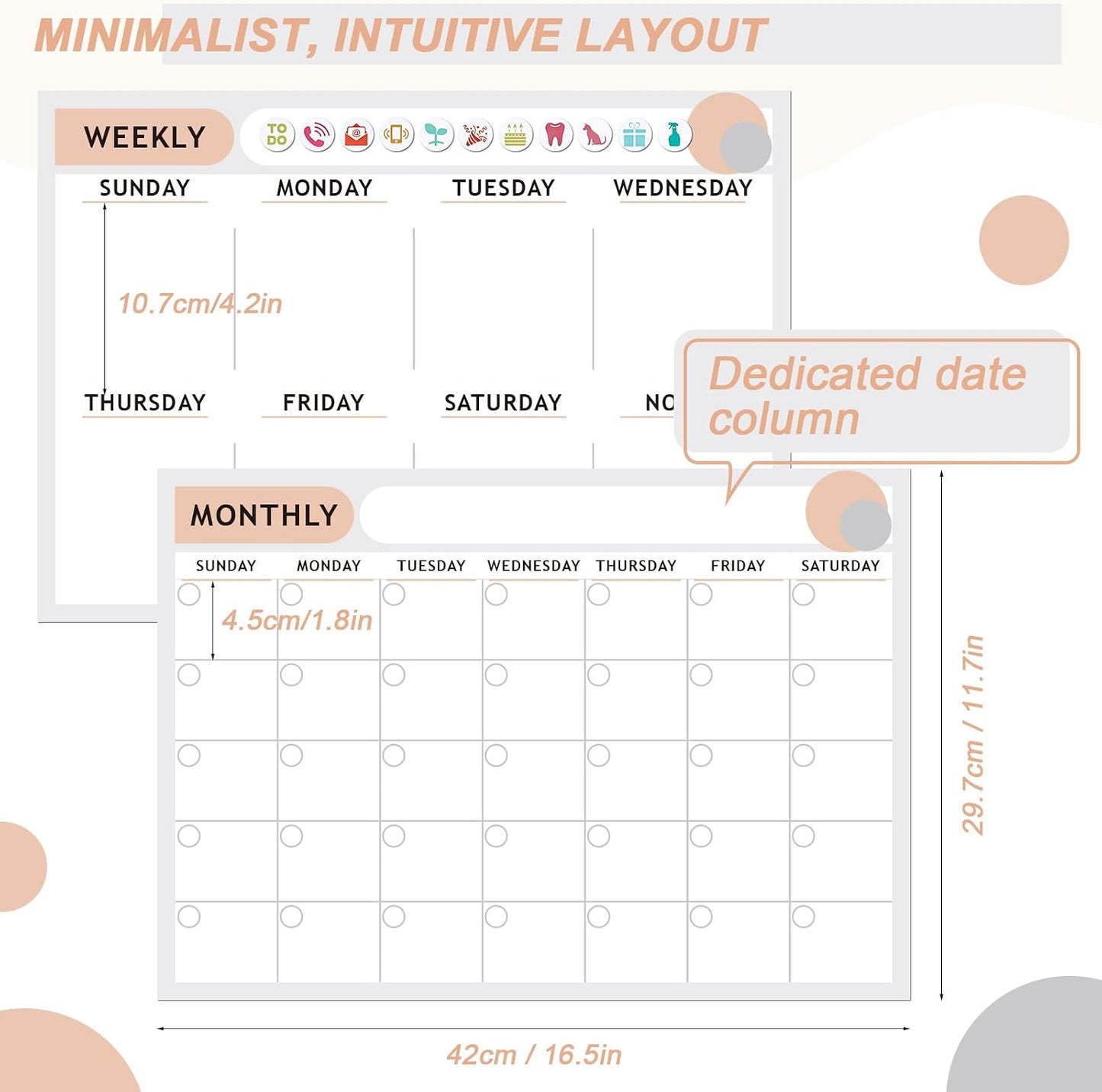 ARVOK 2 Pack A3 Magnetic Calendar for Refrigerator - 16.5"x11.6" Reusable Weekly & Monthly Planner Dry Erase Fridge Calendar Whiteboard with 4 Markers, 16 Magnets & Eraser for Family Schedule, Meal Menu, To-Do List