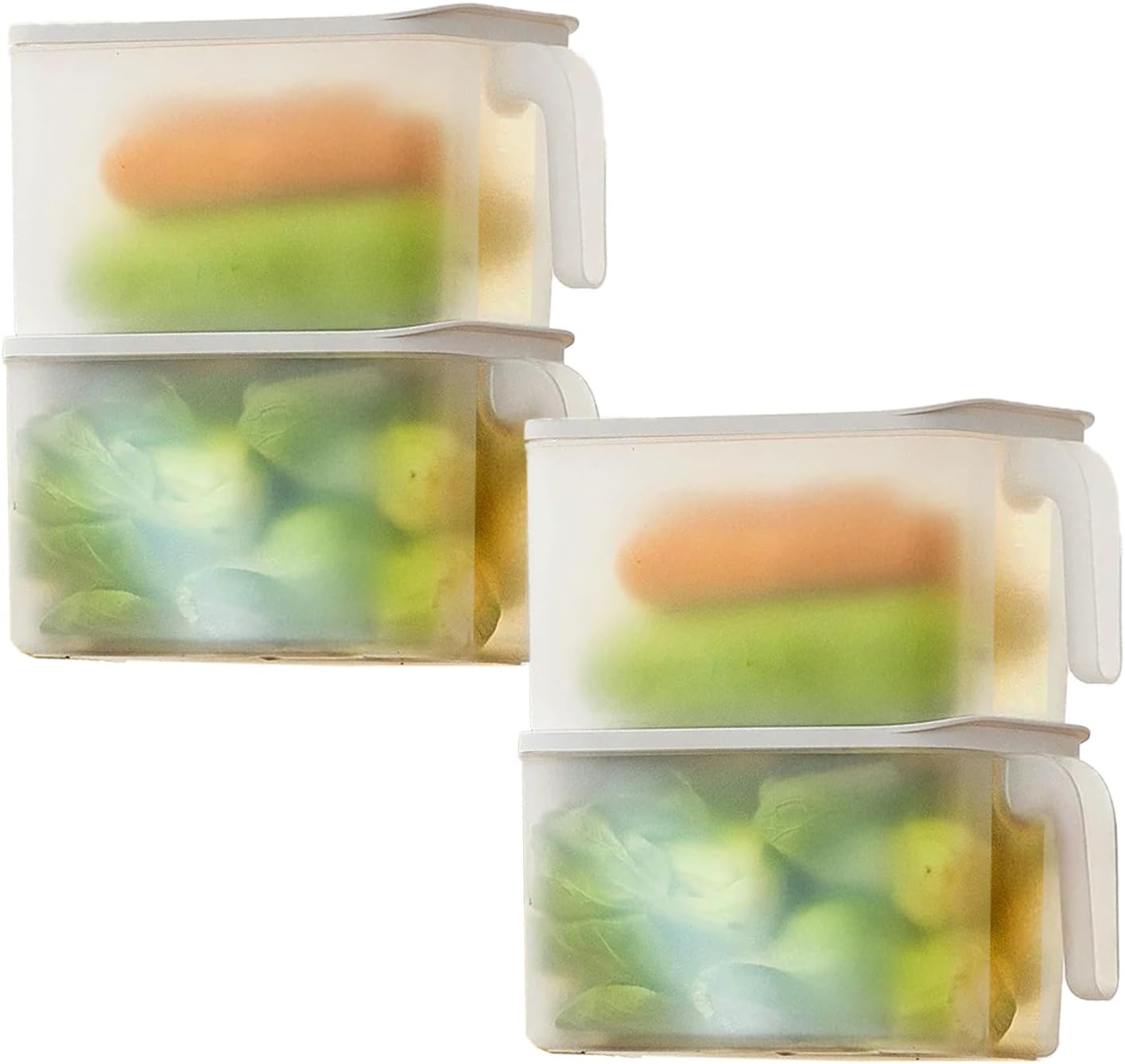 2 Pack Plastic Divided Veggie Storage Containers with Lids and Handles for Fridge Storage Organizer Boxes for Refrigerator Produce Beans Fruits Organzation