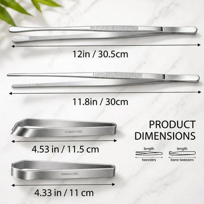4-Piece Kitchen Tweezers, Long & Mini Precision Cooking Tongs
