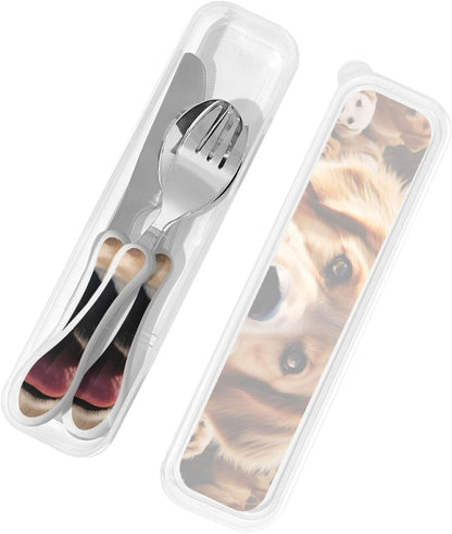 3-Piece Kids Silverware Set With Storage Case, Stainless Steel Reusable Children Safe Knife Spoon Fork Set Beach House Children Flatware Set For Kids Lunch Box