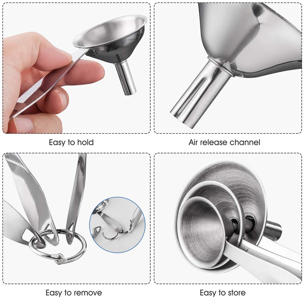 2pcs Canning Funnels for Filling Mason Jars with Strainer, Food Grade Stainless Steel Funnels for Kitchen Use, Metal Wide Mouth Funnel for Mason Jar