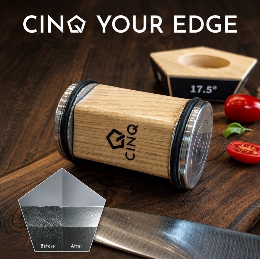 CINQ Rolling Knife Sharpener Kit, 3 Diamond Grits, 5 Angles, Hone