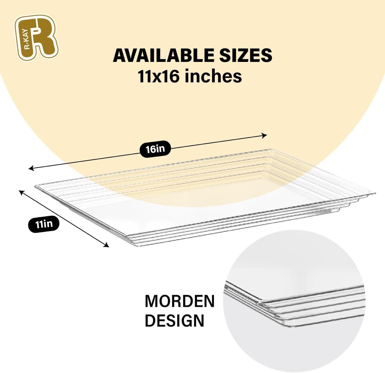 6 Pack Extra Large Plastic Serving Trays for Party - 16 x 11 Clear Plastic Tray - Heavy Duty Trays for Food - Rectangular Party Serving Trays and Platters (Clear)
