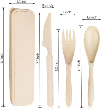 Reusable Travel Utensils Set with Case, 4 Sets Wheat Straw Portable Knife Fork Spoons Tableware, Eco-Friendly BPA Free Cutlery for Kids Adults Picnic Camping Utensils(Green, Beige, Pink, Blue)