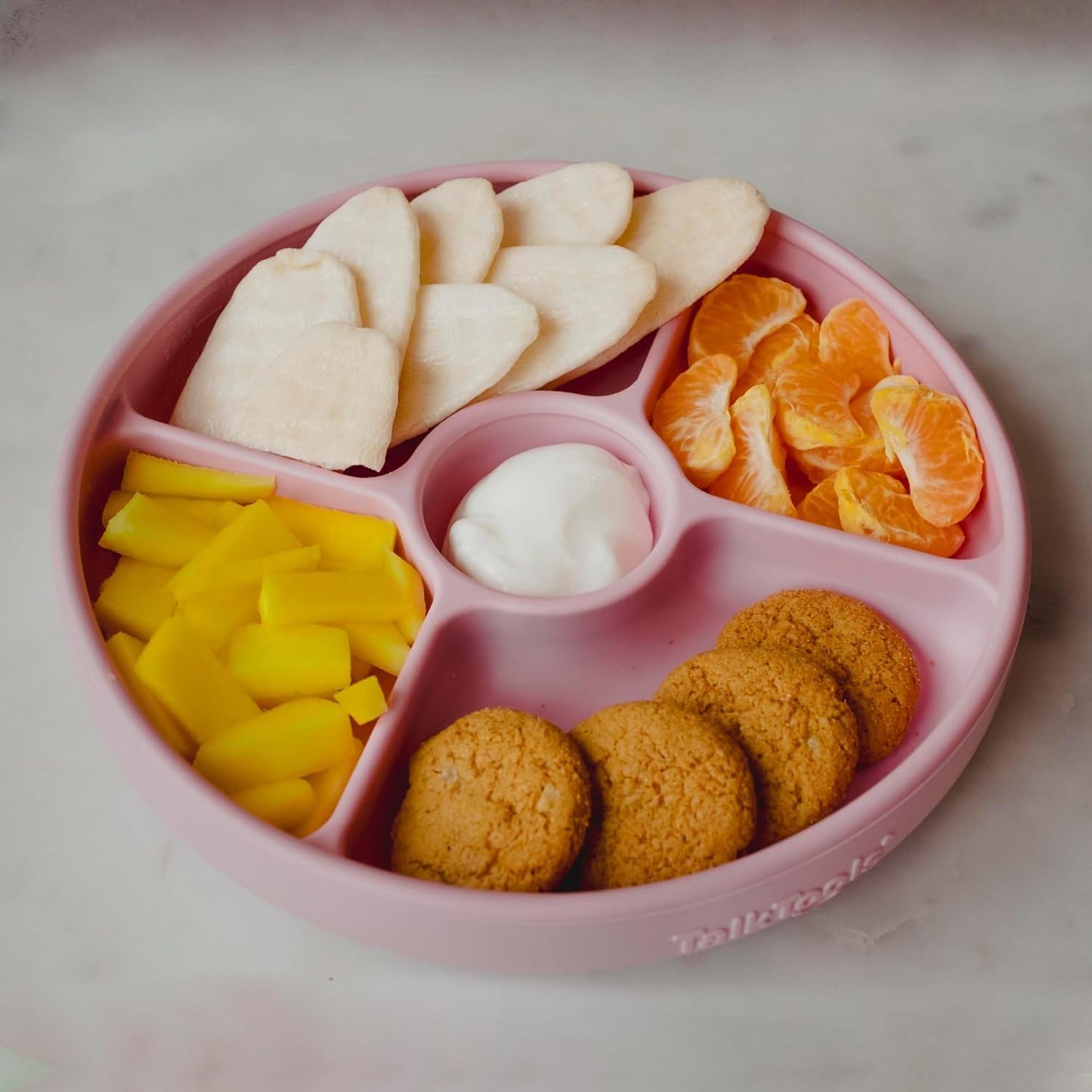 TalkTools Bitsy Silicone Baby Suction Plate with Locking Lid – Divided Plate for Toddlers Learning to Self-Feed – Non-Slip, BPA-Free, Microwave + Dishwasher Safe Baby Mealtime Plate(Pink).