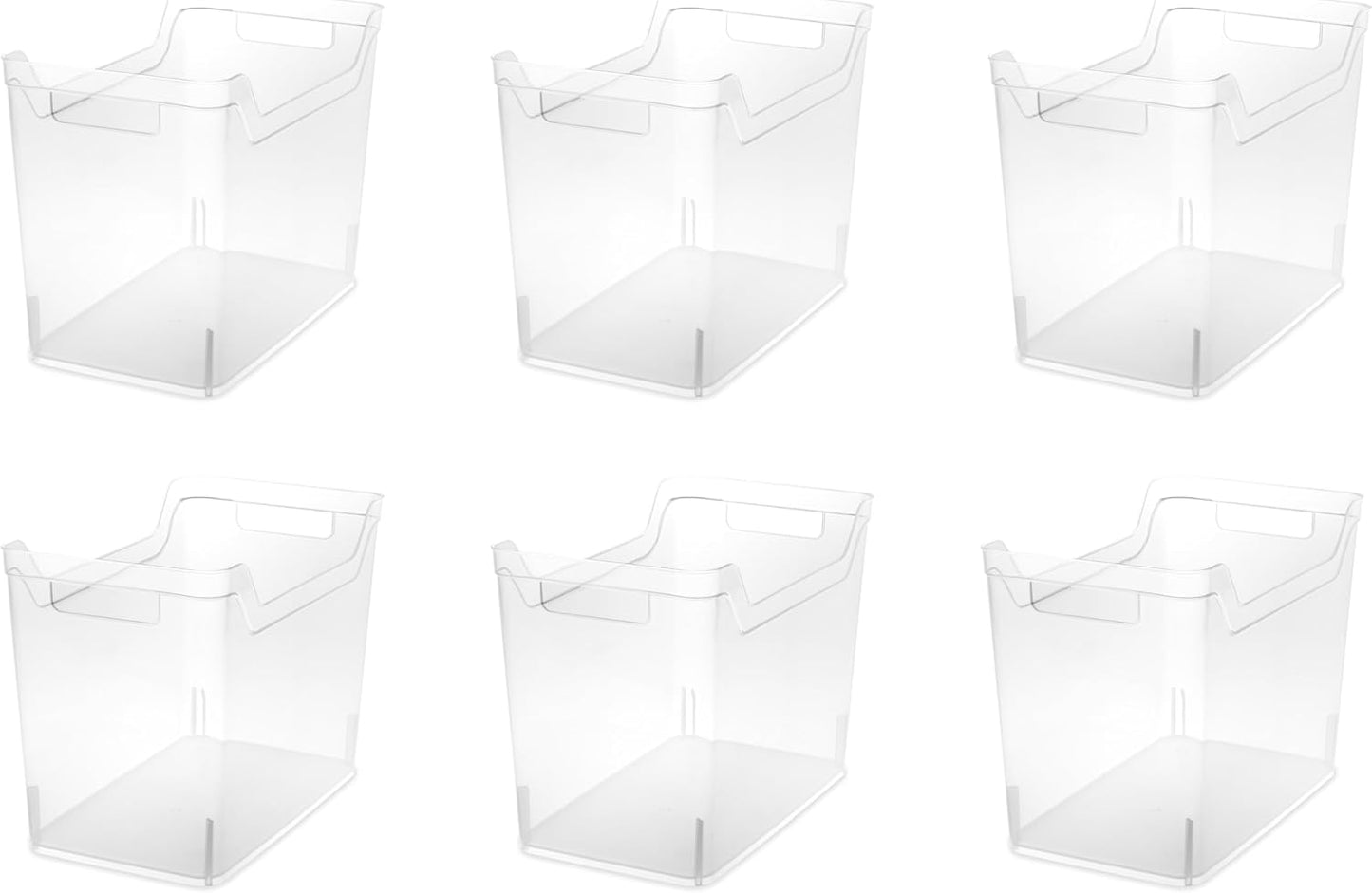 Sterilite Narrow Shelf Bin with Handles, Plastic Storage Container for Organizing Shelving, Closet, Pantry, and Countertops, Clear, 6-Pack