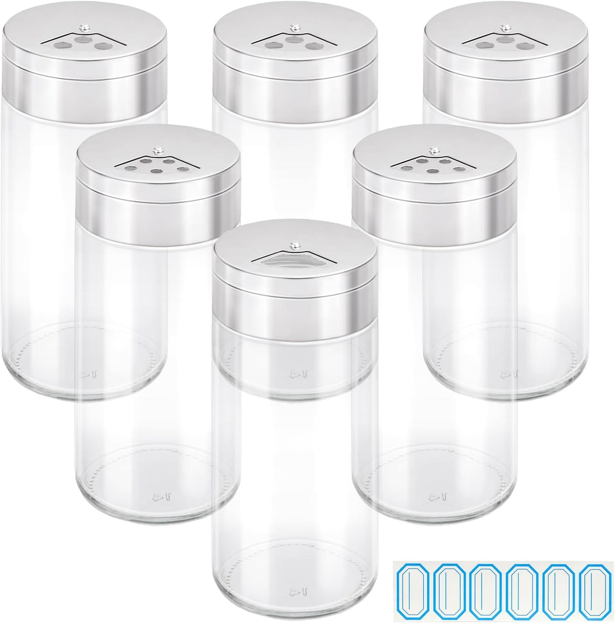 Segarty Spice Jars, 3 oz Spice Bottles with Shaker Lids, Glass Empty Seasoning Containers with Adjustable Pour Holes for Kitchen Spice Storage Stainless Steel Flow Top Salt and Pepper Shakers