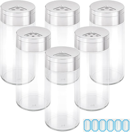 Segarty Spice Jars, 3 oz Spice Bottles with Shaker Lids, Glass Empty Seasoning Containers with Adjustable Pour Holes for Kitchen Spice Storage Stainless Steel Flow Top Salt and Pepper Shakers