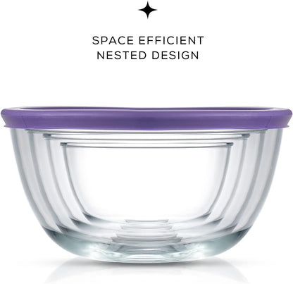 JoyJolt Kitchen Mixing Bowls - 8pc Glass with Lids Set – Neat Nesting Large Bowl Batter Cooking Storage and Big Salad BPA-Free Black