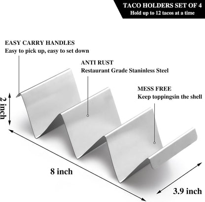 Stainless Steel Taco Holders Set of 2, Taco Stand Rack with Handles, Oven & Dishwasher Safe for Taco Tuesday, Parties & Everyday Use