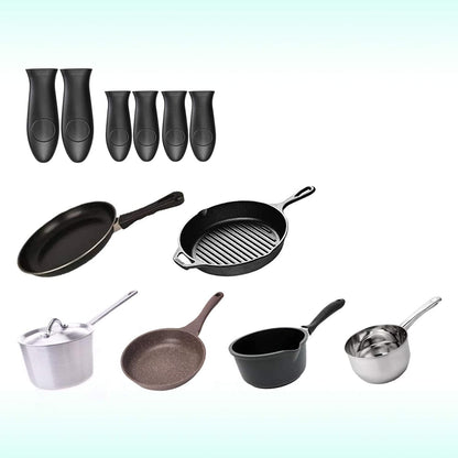 Silicone Hot Handle Holder Small Cast Iron Handle Cover Skillet Handle Cover Griddle Cover Cookware Handles Cover for Frying Pans & Griddles Sleeve Grip Handle Cover Small & Large Black 6 Pcs